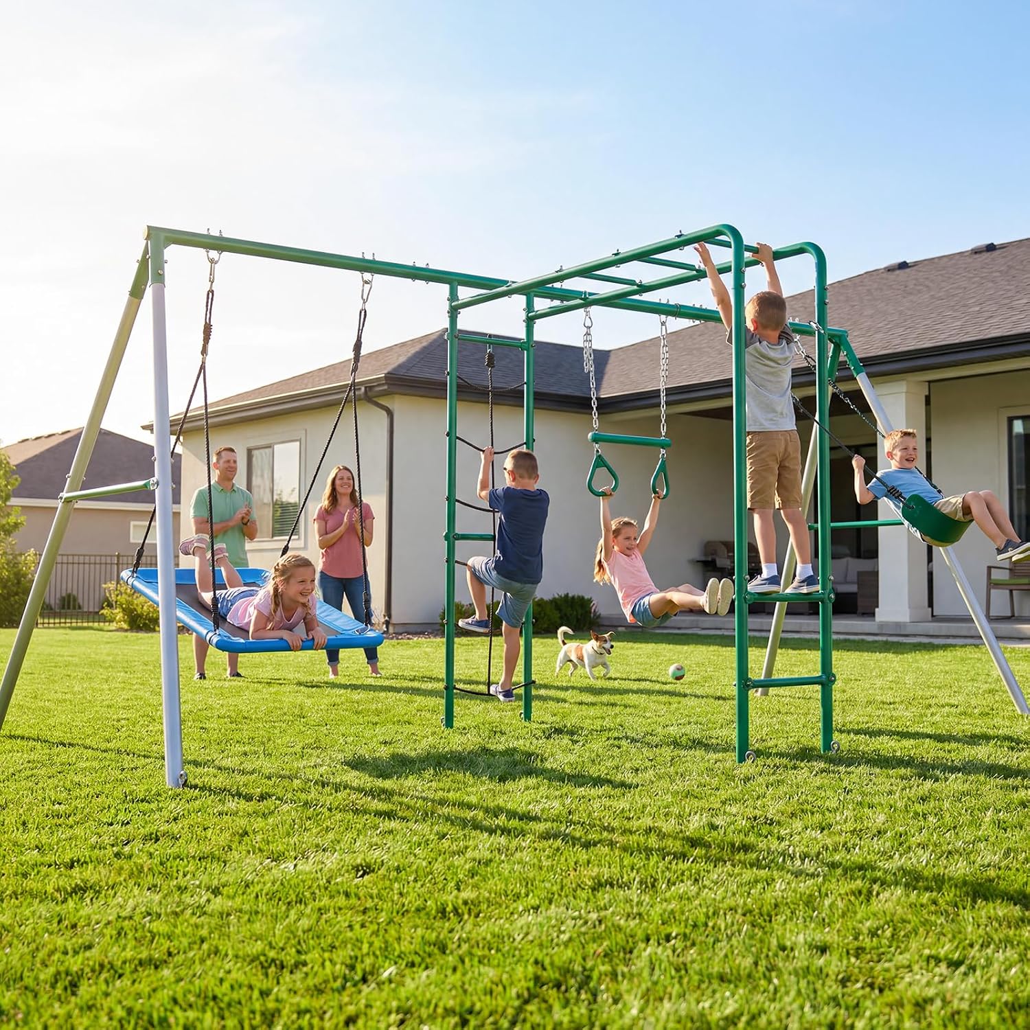 Kids Outdoor Monkey Bar Set - Zestaw huśtawek ogrodowych z drążkami do