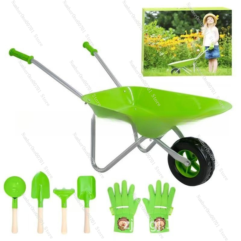 Kids Outdoor Garden Toys - Dziecięca taczka ogrodowa, zielony zestaw do
