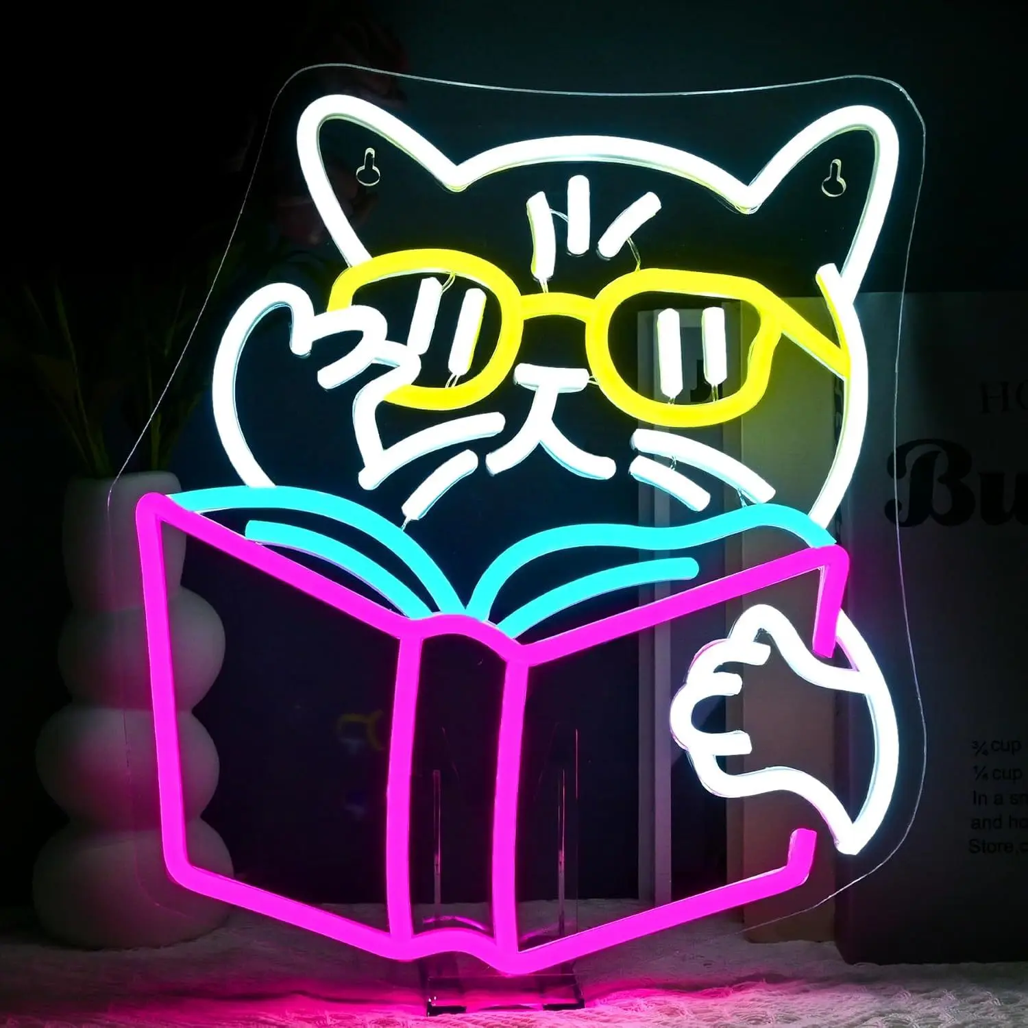 Kids Outdoor Gift Ideas - Inteligentny Kot Czytający Książkę - Neonowy