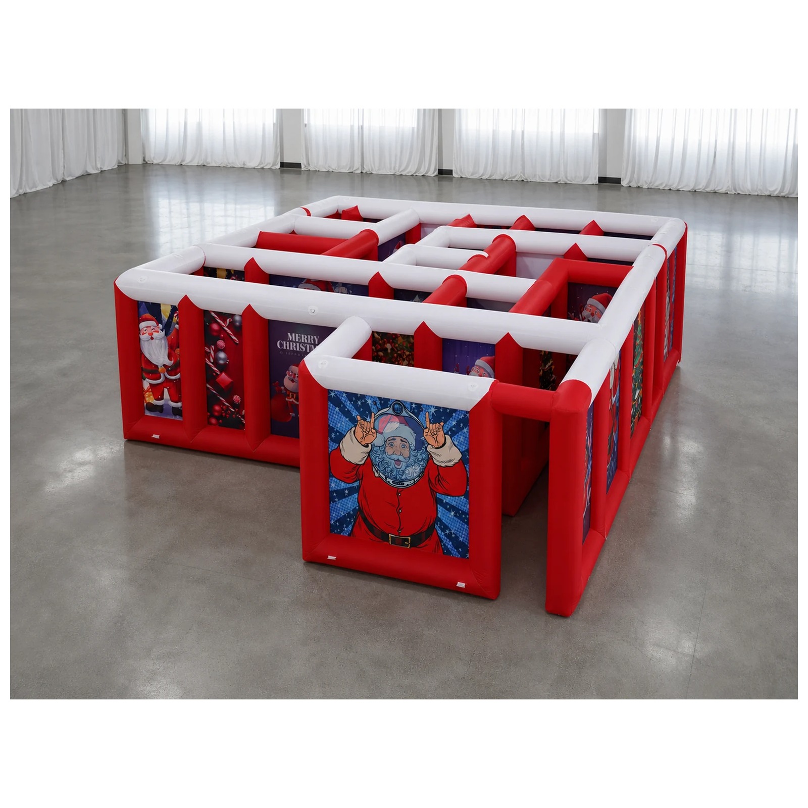 Kids Outdoor Games - Duży czerwono-biały dmuchany labirynt z płaskim