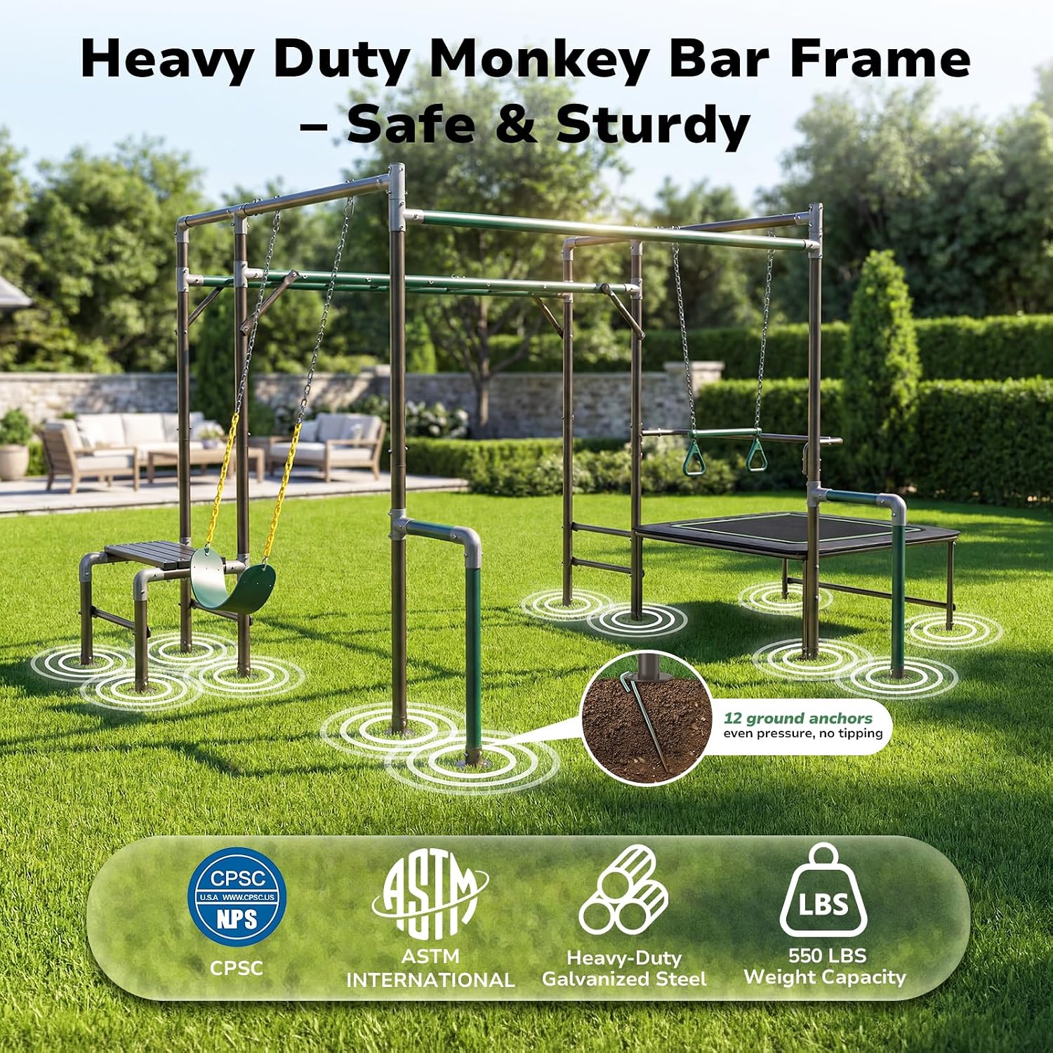 Zestaw huśtawek i drabinek dla – Kids Outdoor Monkey Bar Set recenzja i cena